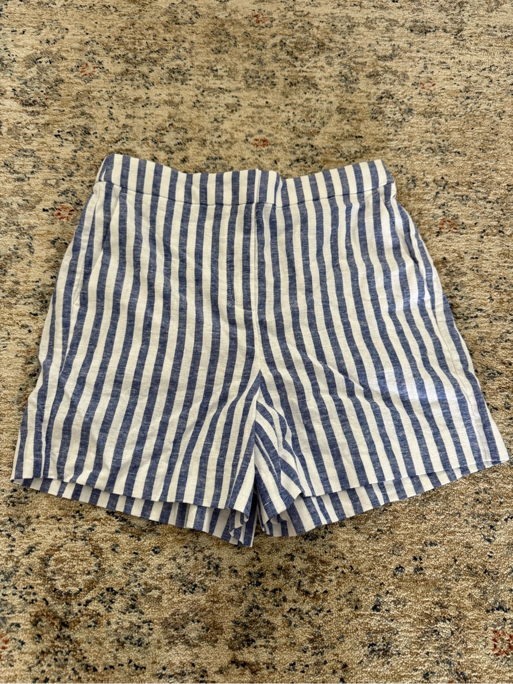 J. Crew Factory Blue and White Striped Linen Blend Shorts